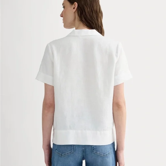 Everlane notch white linen Button up blouse - Picture 2 of 7